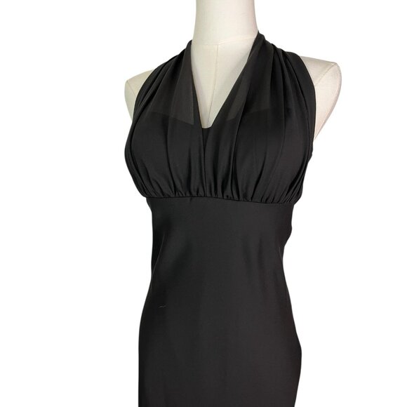 Vintage Y2K Betsy & Adam Black Halter Ruffle Back Long Gown Black Tie Dress Sz 4 - Picture 4 of 10
